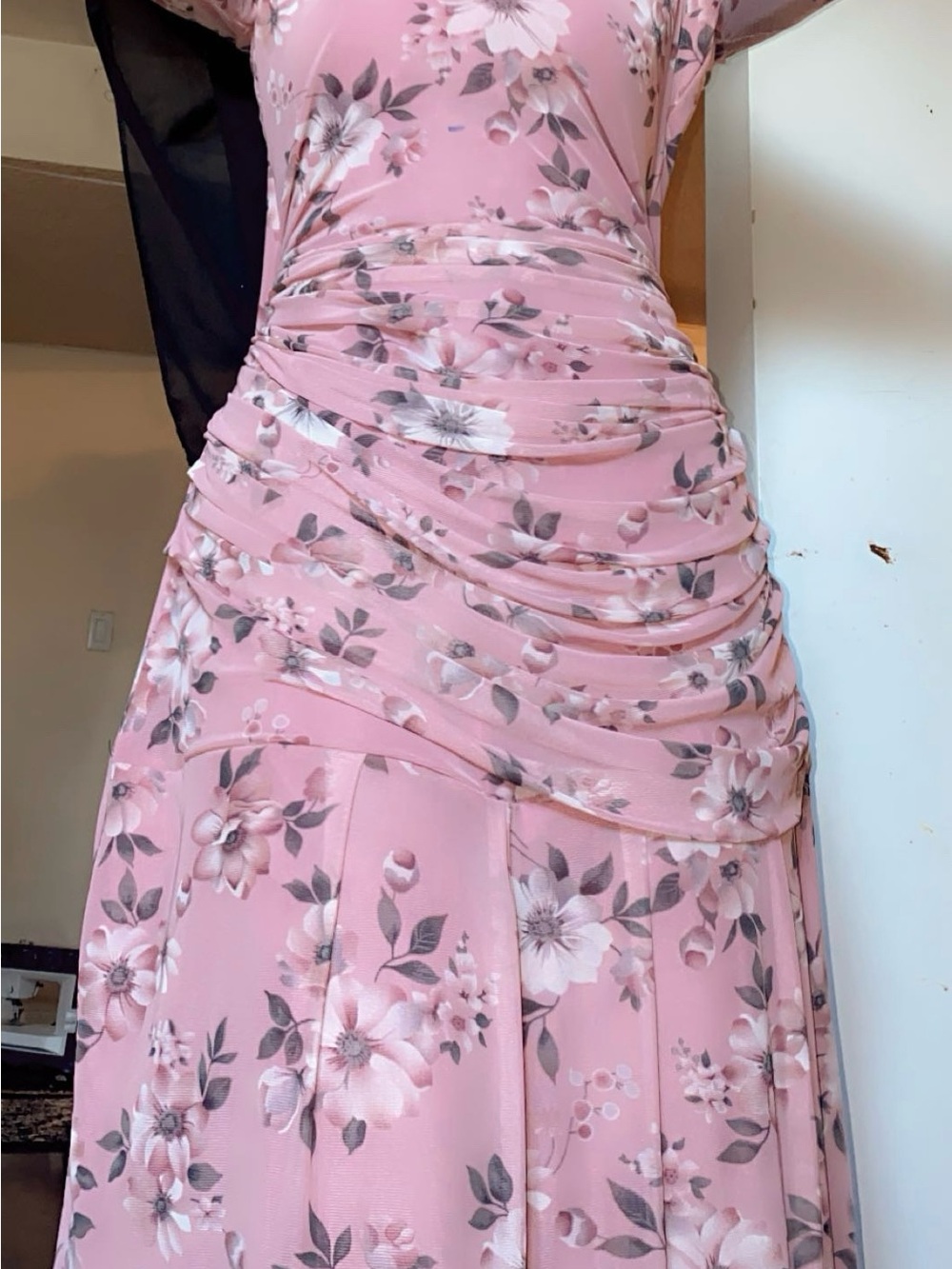 Ruched Pink Floral Maxi Dress